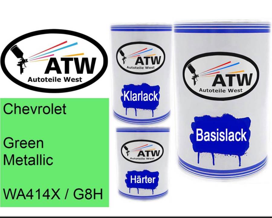 Chevrolet, Green Metallic, WA414X / G8H: 500ml Lackdose + 500ml Klarlack + 250ml Härter - Set, von ATW Autoteile West.